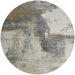 Homeroots 3' Brown & Light Yellow Abstract Rug – Stylish Washable Indoor/Outdoor Area Rug For Any Space 8' Round Polyester 602971