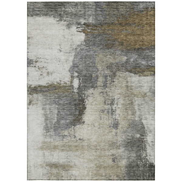 Homeroots 3' Brown & Light Yellow Abstract Rug – Stylish Washable Indoor/Outdoor Area Rug For Any Space 8' X 10' Polyester 602972