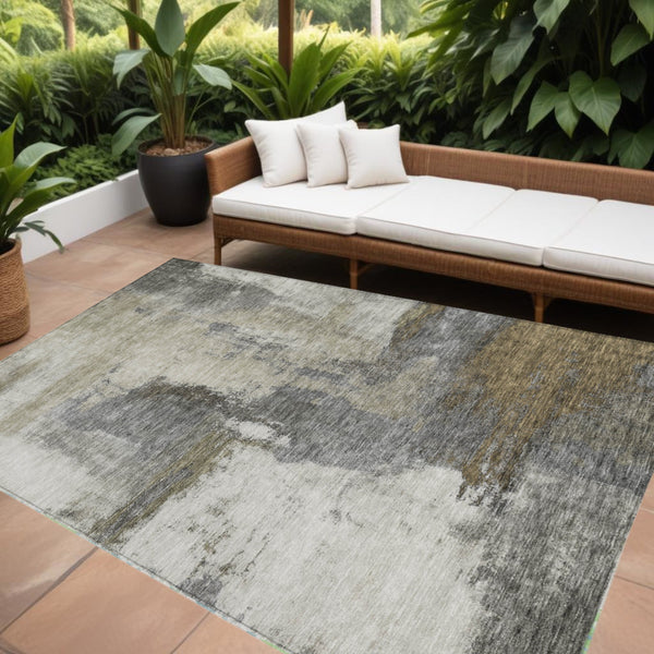 Homeroots 3' Brown & Light Yellow Abstract Rug – Stylish Washable Indoor/Outdoor Area Rug For Any Space 8' X 10' Polyester 602972