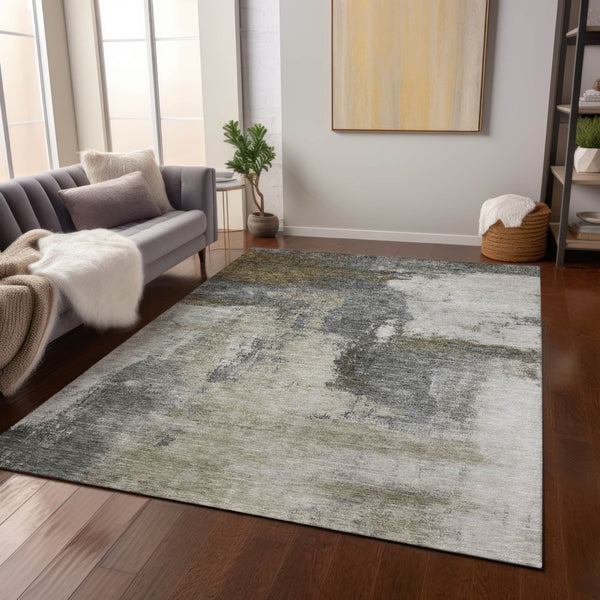 Homeroots 3' Brown & Light Yellow Abstract Rug – Stylish Washable Indoor/Outdoor Area Rug For Any Space 8' X 10' Polyester 602972