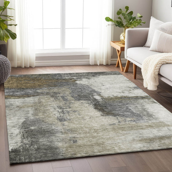 Homeroots 3' Brown & Light Yellow Abstract Rug – Stylish Washable Indoor/Outdoor Area Rug For Any Space 10' X 14' Polyester 602974