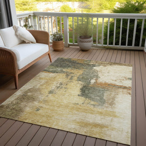 Homeroots 3' Brown & Light Yellow Abstract Rug – Stylish Washable Indoor/Outdoor Area Rug For Any Space 3' X 5' Polyester 602975