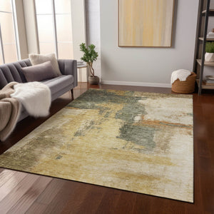 Homeroots 3' Brown & Light Yellow Abstract Rug – Stylish Washable Indoor/Outdoor Area Rug For Any Space 3' X 5' Polyester 602975
