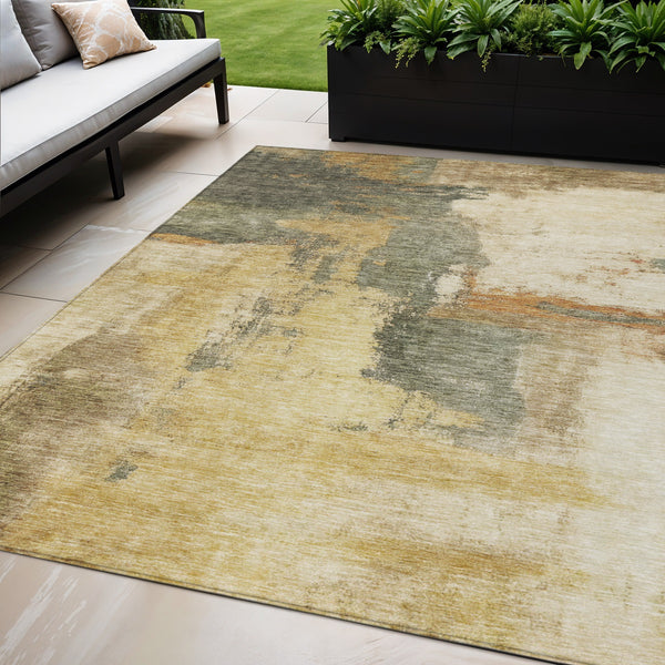Homeroots 3' Brown & Light Yellow Abstract Rug – Stylish Washable Indoor/Outdoor Area Rug For Any Space 5' X 8' Polyester 602976