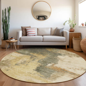 Homeroots 3' Brown & Light Yellow Abstract Rug – Stylish Washable Indoor/Outdoor Area Rug For Any Space 8' Round Polyester 602977