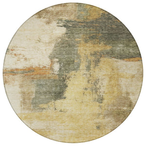 Homeroots 3' Brown & Light Yellow Abstract Rug – Stylish Washable Indoor/Outdoor Area Rug For Any Space 8' Round Polyester 602977