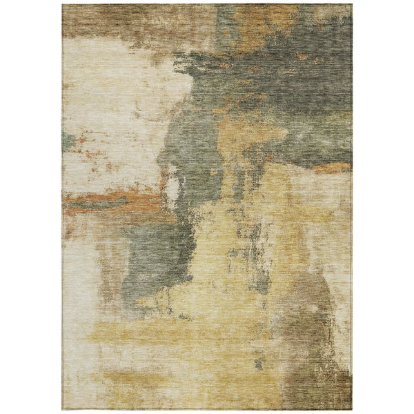 Homeroots 3' Brown & Light Yellow Abstract Rug – Stylish Washable Indoor/Outdoor Area Rug For Any Space 9' X 12' Polyester 602979