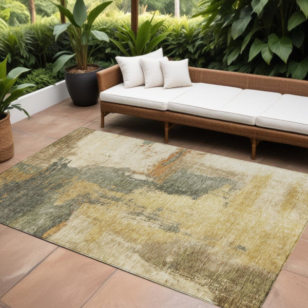 Homeroots 3' Brown & Light Yellow Abstract Rug – Stylish Washable Indoor/Outdoor Area Rug For Any Space 9' X 12' Polyester 602979
