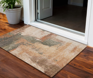 Homeroots 3' Brown & Light Yellow Abstract Rug – Stylish Washable Indoor/Outdoor Area Rug For Any Space 3' X 5' Polyester 602987