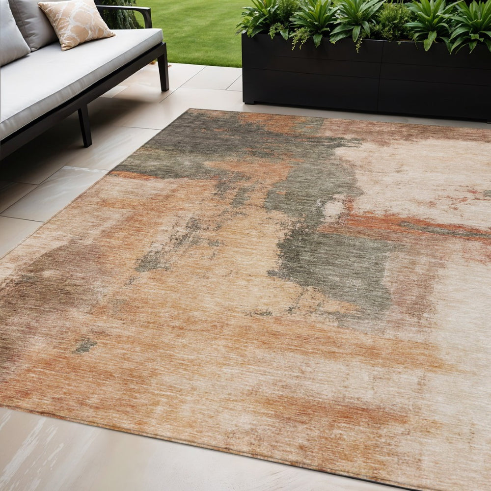 HomeRoots 5' Stylish Terra Cotta Gray and Brown Abstract Area Rug - Durable, Washable, Ideal for Indoor/Outdoor Use 5' X 8' 602988
