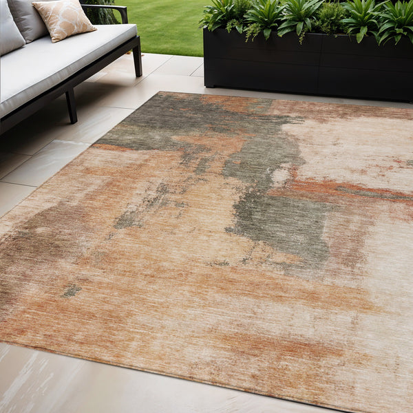 Homeroots 3' Brown & Light Yellow Abstract Rug – Stylish Washable Indoor/Outdoor Area Rug For Any Space 5' X 8' Polyester 602988