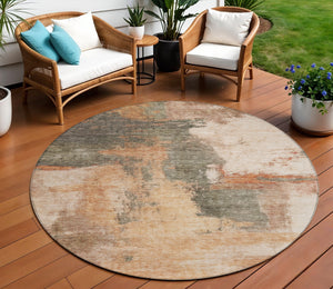 Homeroots 3' Brown & Light Yellow Abstract Rug – Stylish Washable Indoor/Outdoor Area Rug For Any Space 8' Round Polyester 602989