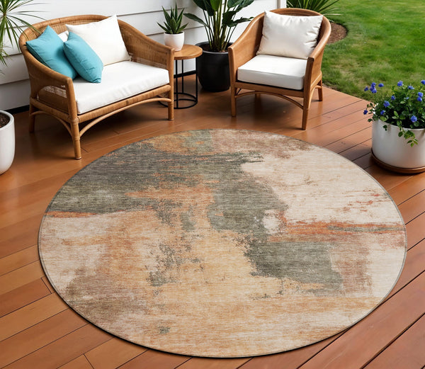 Homeroots 3' Brown & Light Yellow Abstract Rug – Stylish Washable Indoor/Outdoor Area Rug For Any Space 8' Round Polyester 602989