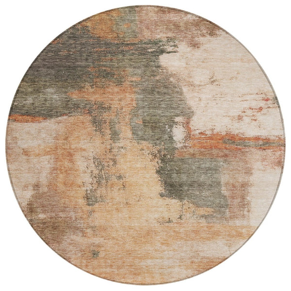 HomeRoots 5' Stylish Terra Cotta Gray and Brown Abstract Area Rug - Durable, Washable, Ideal for Indoor/Outdoor Use 8' Round 602989