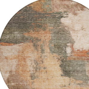 Homeroots 3' Brown & Light Yellow Abstract Rug – Stylish Washable Indoor/Outdoor Area Rug For Any Space 8' Round Polyester 602989