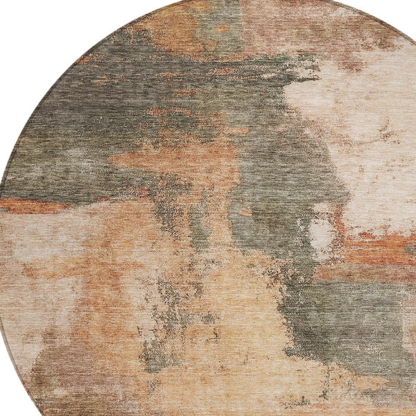 Homeroots 3' Brown & Light Yellow Abstract Rug – Stylish Washable Indoor/Outdoor Area Rug For Any Space 8' Round Polyester 602989