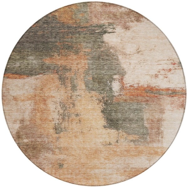 Homeroots 3' Brown & Light Yellow Abstract Rug – Stylish Washable Indoor/Outdoor Area Rug For Any Space 8' Round Polyester 602989