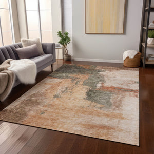 Homeroots 3' Brown & Light Yellow Abstract Rug – Stylish Washable Indoor/Outdoor Area Rug For Any Space 8' X 10' Polyester 602990