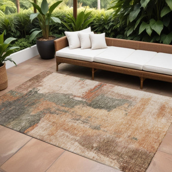 HomeRoots 9' Contemporary Terra Cotta Gray Brown Abstract Washable Area Rug for Indoor & Outdoor Use 602991