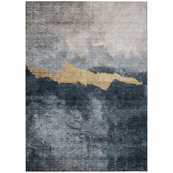 HomeRoots 5' Blue Gray Gold Abstract Area Rug - Washable, Durable, Stylish for Indoor & Outdoor Spaces 5' X 8' 602994
