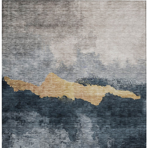 Homeroots 3' Stylish Blue Gray And Gold Abstract Washable Area Rug For Indoor And Outdoor Spaces, Durable Design 9' X 12' Polyester 602997