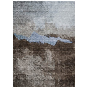 Homeroots 3' Stylish Blue Gray And Gold Abstract Washable Area Rug For Indoor And Outdoor Spaces, Durable Design 3' X 5' Polyester 602999