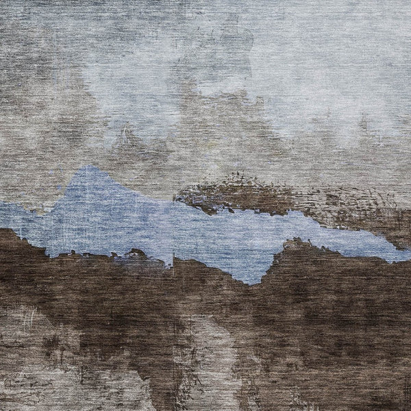 Homeroots 3' Stylish Blue Gray And Gold Abstract Washable Area Rug For Indoor And Outdoor Spaces, Durable Design 3' X 5' Polyester 602999