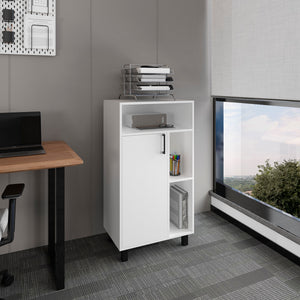 English Elm Base Base Cabinet White with 1 Door, 3 Shelves & 4 Legs — Engineered Wood, Compact Office Storage, 43.6"H x 23.6"W x 15.7"D, Ready to Assemble, CARB/TSCA Compliant B097P350296