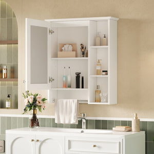 English Elm 3-in-1 Matte Medicine Cabinet Wall Mounted Mirror with Towel Bar and Storage Shelf White N710P401340K