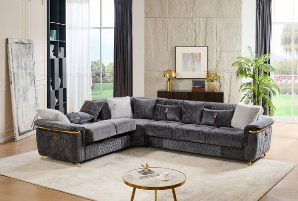English Elm Argo Contemporary L-shaped Sectional Sofa with Steel Base and Six Seat Capacity Gray B009S02185