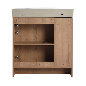 English Elm 30'' Freestanding vanity with white ceramic sink, soft-close doors, water-resistant melamine finish, modern handle design Imitative Oak W999P310754