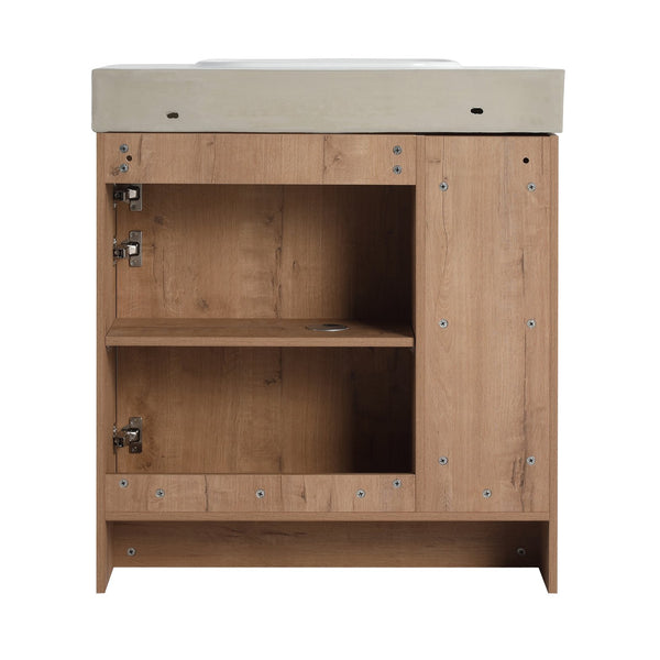 English Elm 30'' Freestanding vanity with white ceramic sink, soft-close doors, water-resistant melamine finish, modern handle design Imitative Oak W999P310754