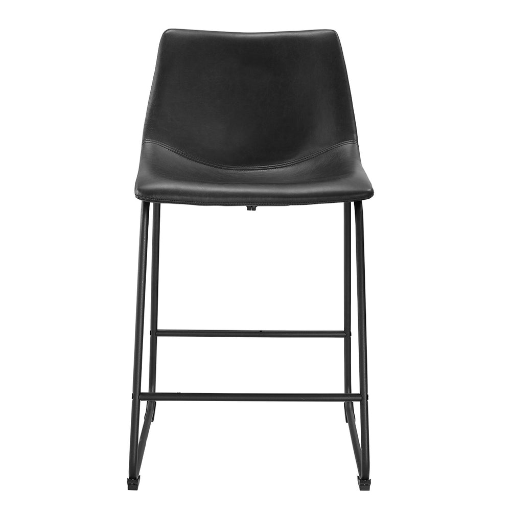 English Elm Walker Edison - Industrial Industrial Faux Leather Counter Stools Set of 2 Black PU Leather Backrest Powder-Coated Steel Legs Modern Luxe 95-char //</invalid> B185P169310