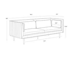 Sunpan BATAVIA Sofa - Contemporary Bravo Black Faux Leather with Channel Tufting for Ultimate Comfort 112440