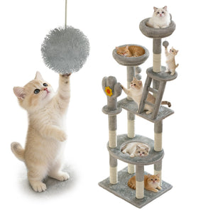 English Elm 72in Cactus Cat Tower Sisal Posts Plush Perches Capsule Pod Multi-level Climb Gray W1578P447629