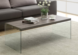 English Elm Coffee Taupe 44" Rectangular Coffee Table with Tempered Glass Sides, Modern Industrial Accent Centerpiece B2710P219172