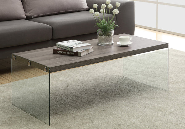English Elm Coffee Taupe 44" Rectangular Coffee Table with Tempered Glass Sides, Modern Industrial Accent Centerpiece B2710P219172