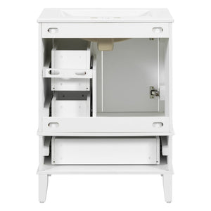 English Elm 24" Olive Bathroom Vanity Solid Wood Frame Ceramic Sink Gold Hardware Soft Close White N729P373276K