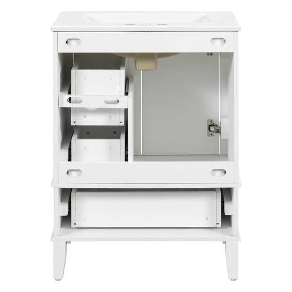 English Elm 24" Olive Bathroom Vanity Solid Wood Frame Ceramic Sink Gold Hardware Soft Close White N729P373276K