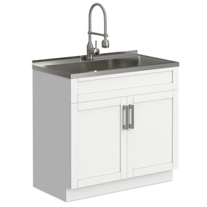 English Elm Hennessy Shaker Cabinet Utility Sink Stainless Steel Basin Laundry Room Setup B136P427215