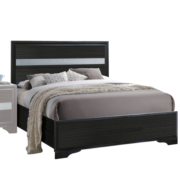 English Elm Black Twin Panel Bed With Glamorous Sparkling Inlay For Stylish And Compact Bedroom Spaces B062S00582