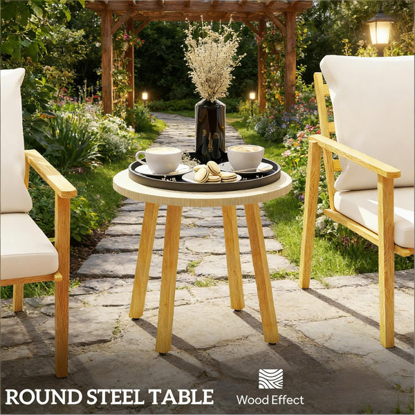 English Elm Nordic Scandinavian Bistro Set Wood Grain Steel Outdoor Patio 3 Piece with Cushions T3971P446032