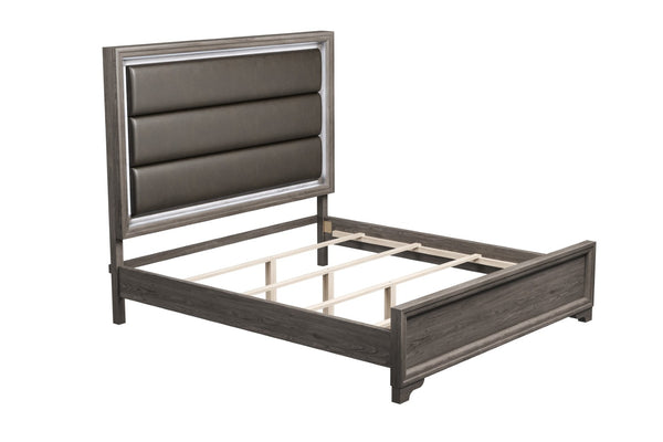 English Elm Elegant Queen Platform Bed Bonded Leather Tufted Headboard with Led Ambient Lighting B011S02079