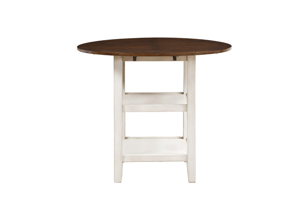 English Elm White White-Wash & Dark Cherry Counter Height Drop-Leaf Table with Dual Shelves, Space-Saving Rustic Charm B011P239558