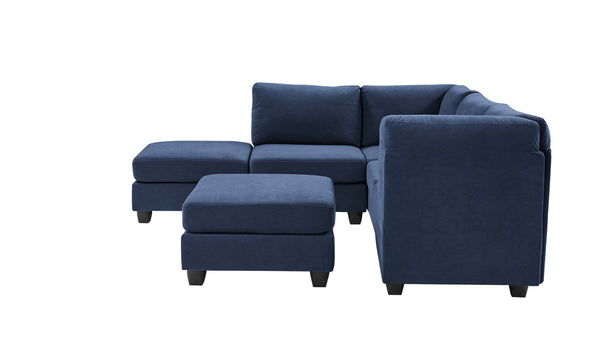 English Elm Faux Leather Modular Sectional Sofa Flexible Pu Upholstered Living Room Seating Dark Blue B2748S00179