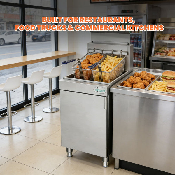 English Elm 90,000 Btu Triple Burner Natural Gas Fryer with 40 Lb Capacity for Restaurants W3629P365491