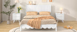 English Elm Full Size Wood Platform Bed Frame, Retro Style Bed With Rectangular Headboard,No Need Box Spring,White