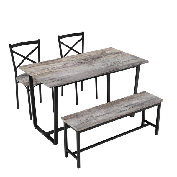 English Elm Four-piece industrial dining set with bench and backrest, solid MDF & steel frame, space-saving design Gray W578P333490
