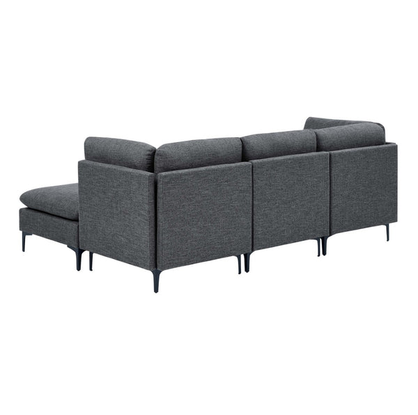 English Elm Linen Upholstered Modular Sectional Sofa with Tall Black Metal Legs for Living Room Dark Gray B2748S00108