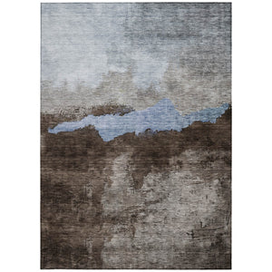 Homeroots 3' Stylish Blue Gray And Gold Abstract Washable Area Rug For Indoor And Outdoor Spaces, Durable Design 5' X 8' Polyester 603000